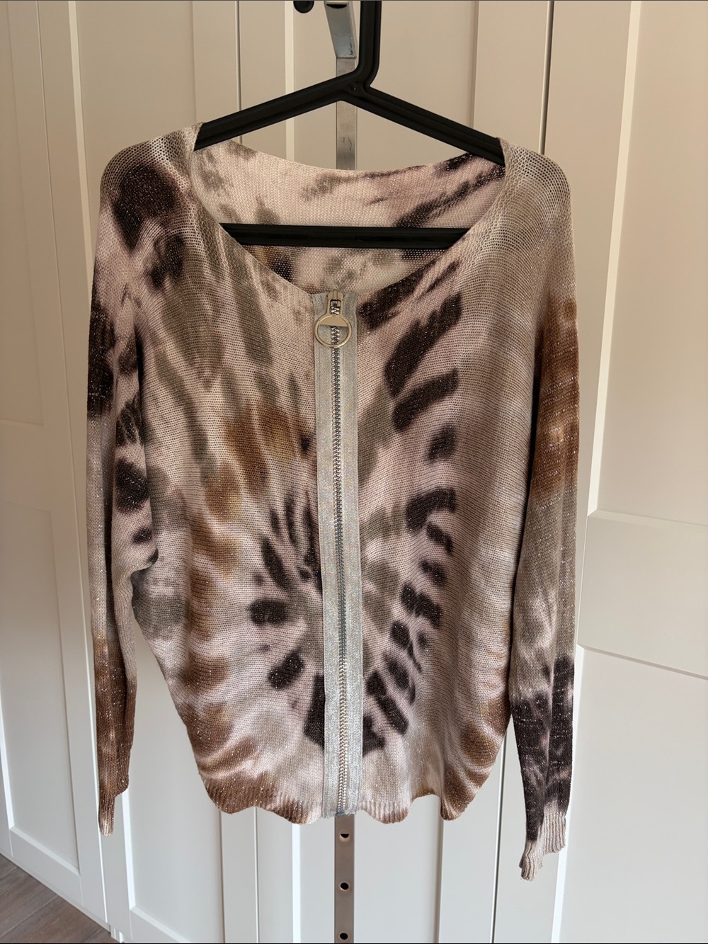Made in Italy Neutral Tie-Dye Zip-Front Women's Sweater